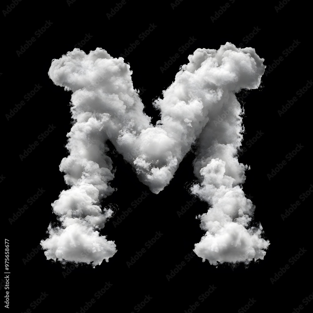 Cloud Letter M, Cloud or Smoke Alphabet M Isolated on Black Background, Heavenly Typography with Fluffy Clouds Cloud Letter M, Cloud or Smoke Alphabet M Isolated on Black Background, Heavenly Typography with Fluffy Clouds