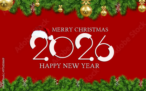 red background Meri Christmas Happy New Year 20256