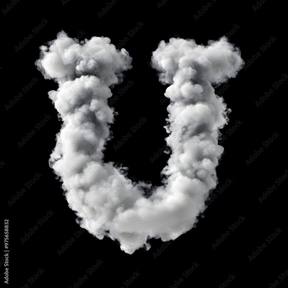 Cloud Letter U, Cloud or Smoke Alphabet U Isolated on Black Background, Heavenly Typography with Fluffy Clouds Cloud Letter U, Cloud or Smoke Alphabet U Isolated on Black Background, Heavenly Typography with Fluffy Clouds
