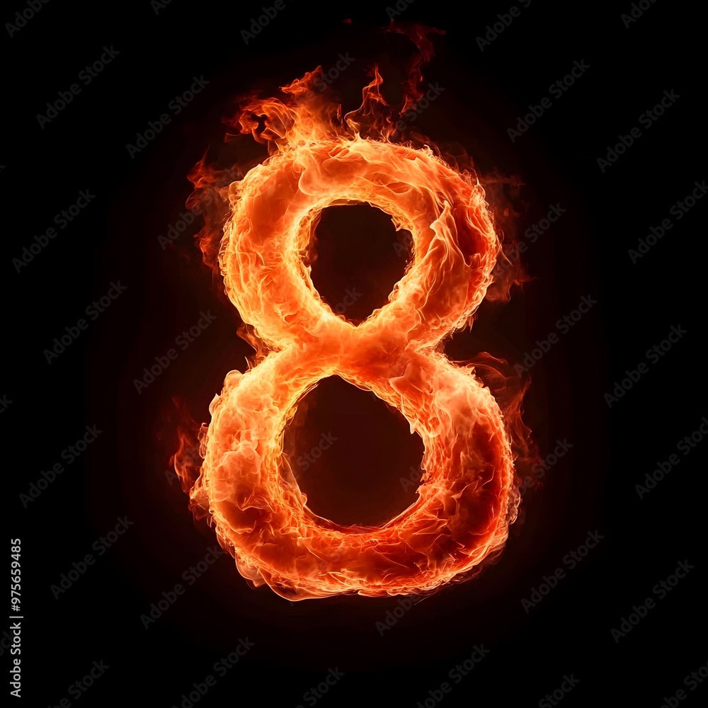 Fire Number 8, Fire Texture Alphabet 8 Isolated on Black Background, Fiery Typography with Flames Fire Number 8, Fire Texture Alphabet 8 Isolated on Black Background, Fiery Typography with Flames