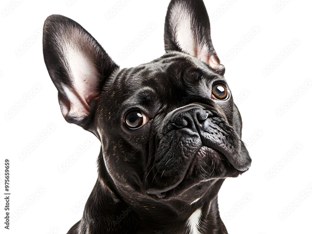 French Bulldog Dog Looking Back Over its Shoulder Isolate on Transparent Background, Cut Out, Pet, Cute Animal, Close-up, white background French Bulldog Dog Looking Back Over its Shoulder Isolate on Transparent Background, Cut Out, Pet, Cute Animal, Close-up, white background