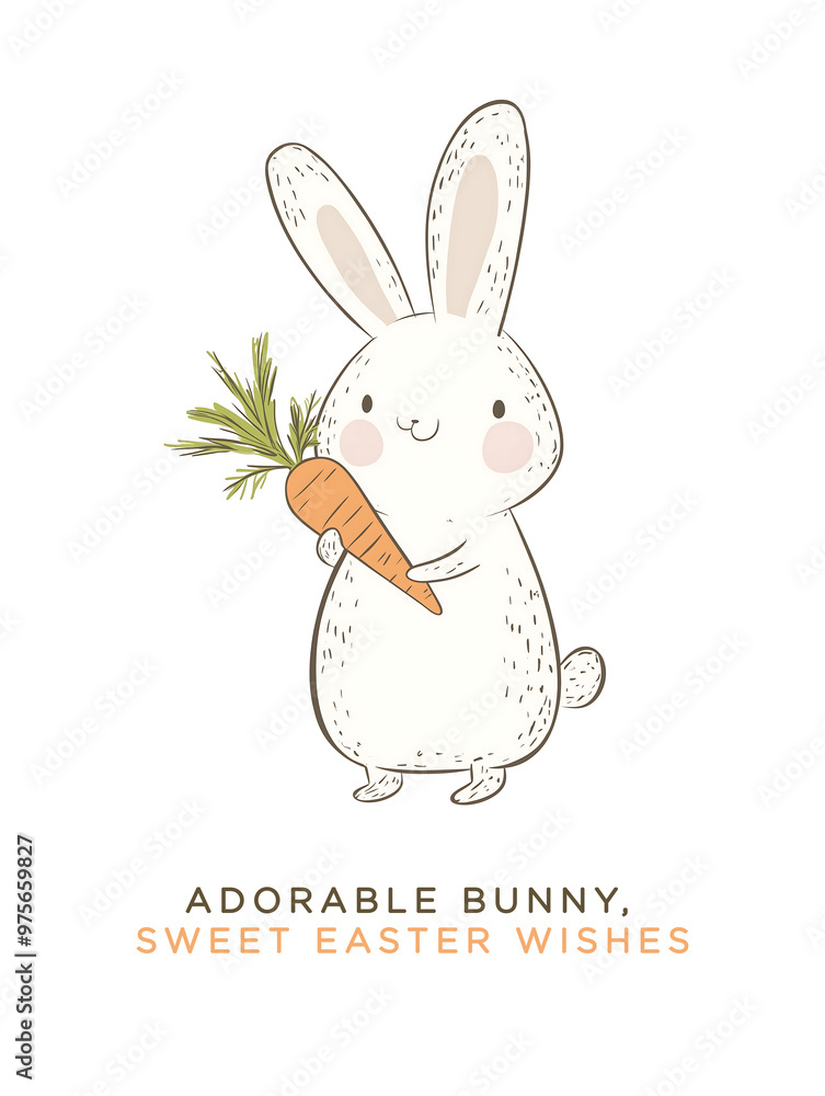 Adorable Simple Cartoon Bunny Holding a Carrot Adorable Simple Cartoon Bunny Holding a Carrot
