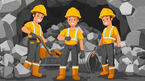 workers against a mine background linart style illustration photo