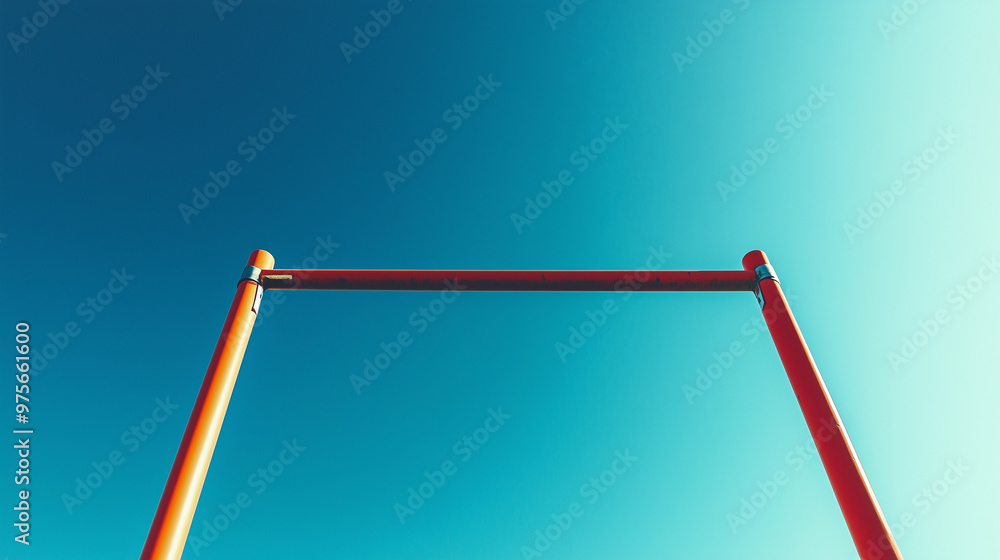 American football concept, simple view of goalposts against a clear sky, soft natural light, minimal composition, emphasis on symmetry and clean lines, copy space on the left American football concept, simple view of goalposts against a clear sky, soft natural light, minimal composition, emphasis on symmetry and clean lines, copy space on the left