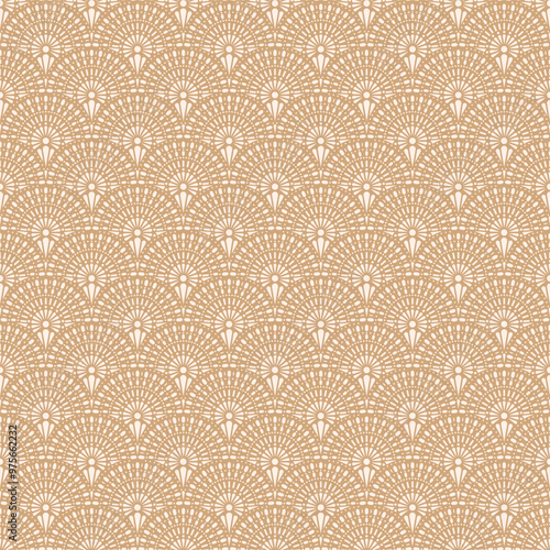 Ornate Art Deco Brown Fan Scales Seamless Vector Repeat Pattern