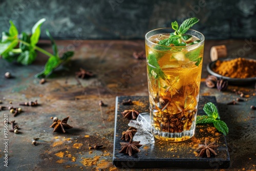 Aromatic Spiced Cocktail with Mint and Star Anise for Festive Enjoyment