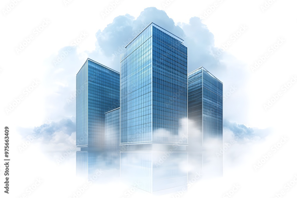 Three tall buildings with a cloudy sky in the background Three tall buildings with a cloudy sky in the background