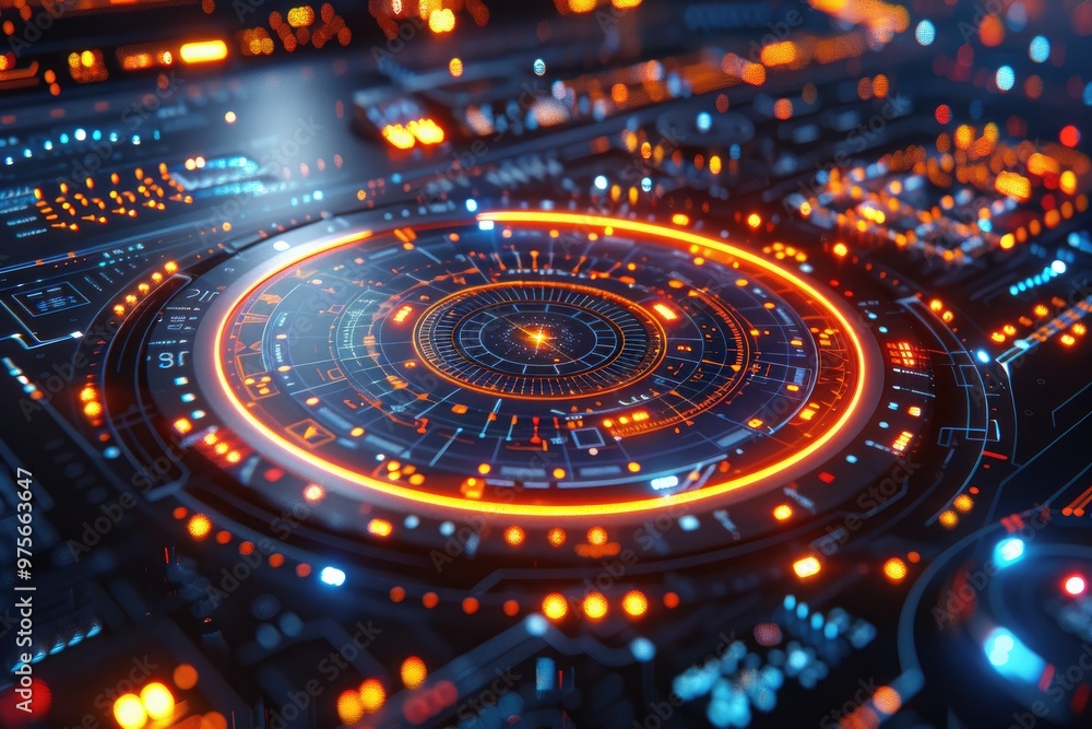 Futuristic Interface with Glowing Orange Circle Futuristic Interface with Glowing Orange Circle