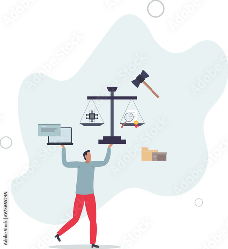 Legal AI and artificial intelligence for justice system.flat design with people.