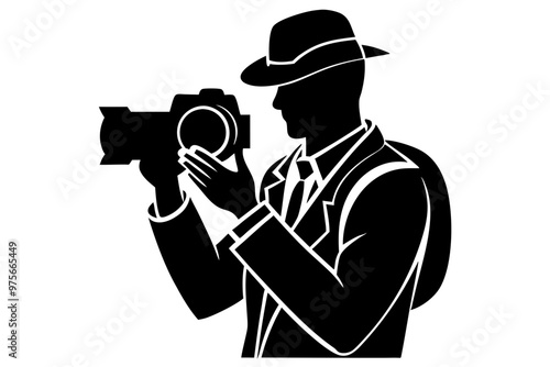 Cameraman silhouette vector design, Silhouette of photographer with camera.