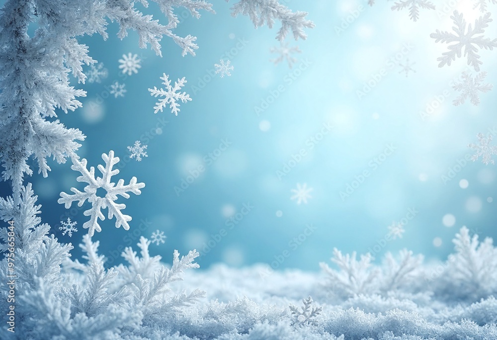 Snowflakes and frosty accents for a winter-themed background, copy space on a side Snowflakes and frosty accents for a winter-themed background, copy space on a side