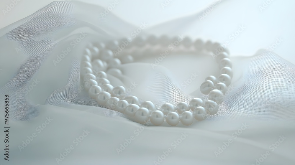 183. A single white pearl necklace draped elegantly 183. A single white pearl necklace draped elegantly
