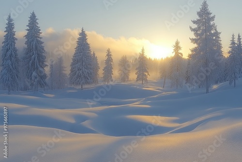 Wallpaper Mural Snow-Covered Forest Landscape at Sunset Torontodigital.ca