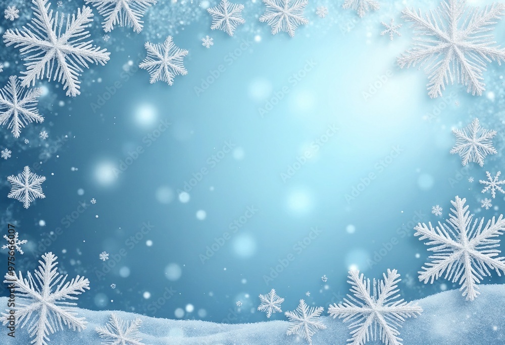 Snowflakes and frosty accents for a winter-themed background, copy space on a side Snowflakes and frosty accents for a winter-themed background, copy space on a side