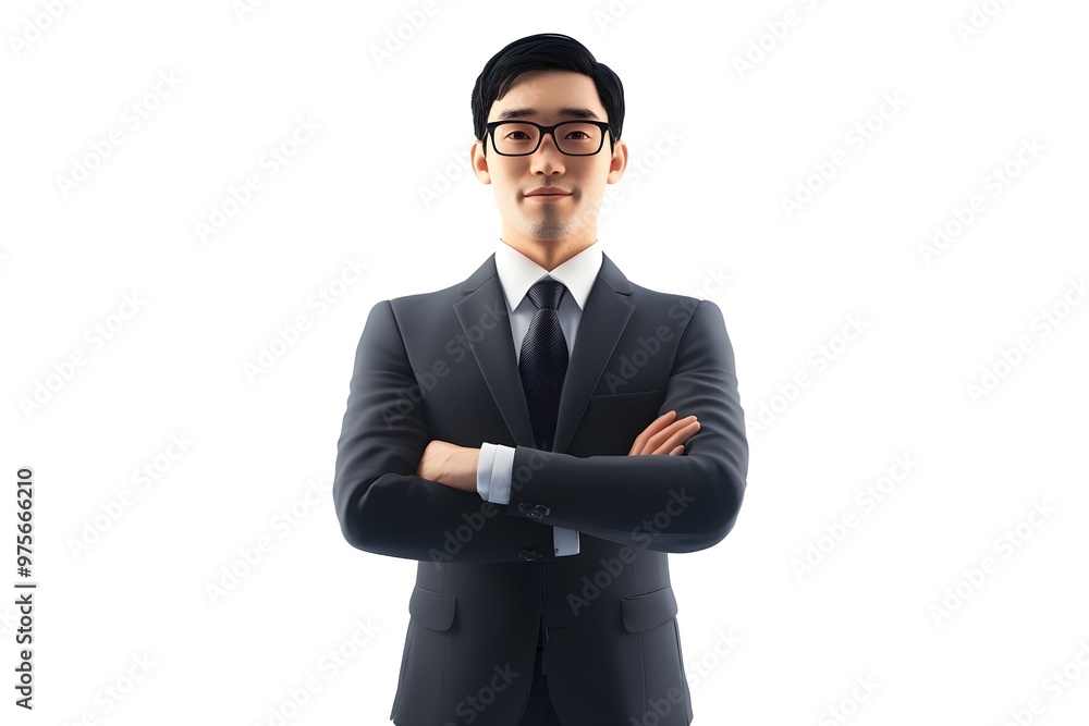 A man in a suit and tie is standing with his arms crossed A man in a suit and tie is standing with his arms crossed