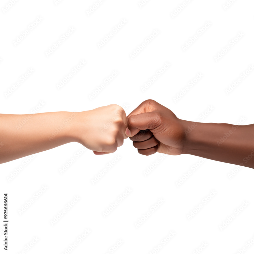 Two Fists Bumping Together, One Light And One Dark Skin, On A Transparent Background Two Fists Bumping Together, One Light And One Dark Skin, On A Transparent Background