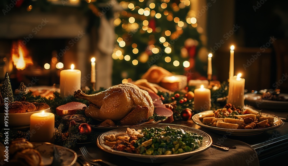 Christmas meal, served on the table with decoration christmas Christmas meal, served on the table with decoration christmas