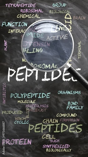 Peptides being studied, examined - under close inspection. Most important subjects and ideas closely related to peptides. Can be looped