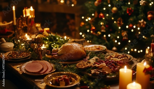 Christmas meal, served on the table with decoration christmas