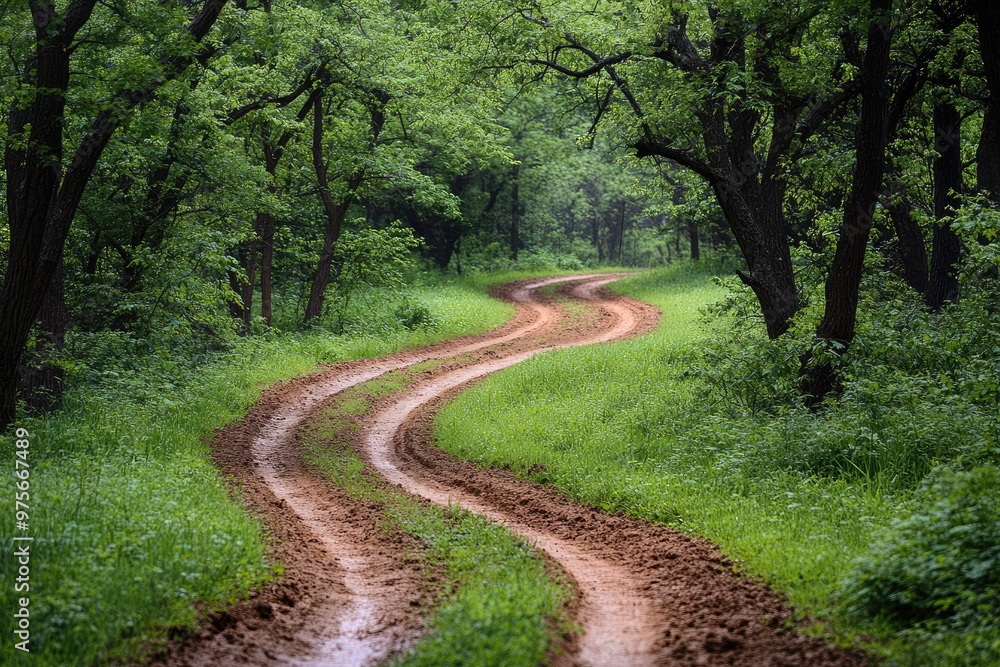 Winding Dirt Path Through a Lush Green Forest Winding Dirt Path Through a Lush Green Forest