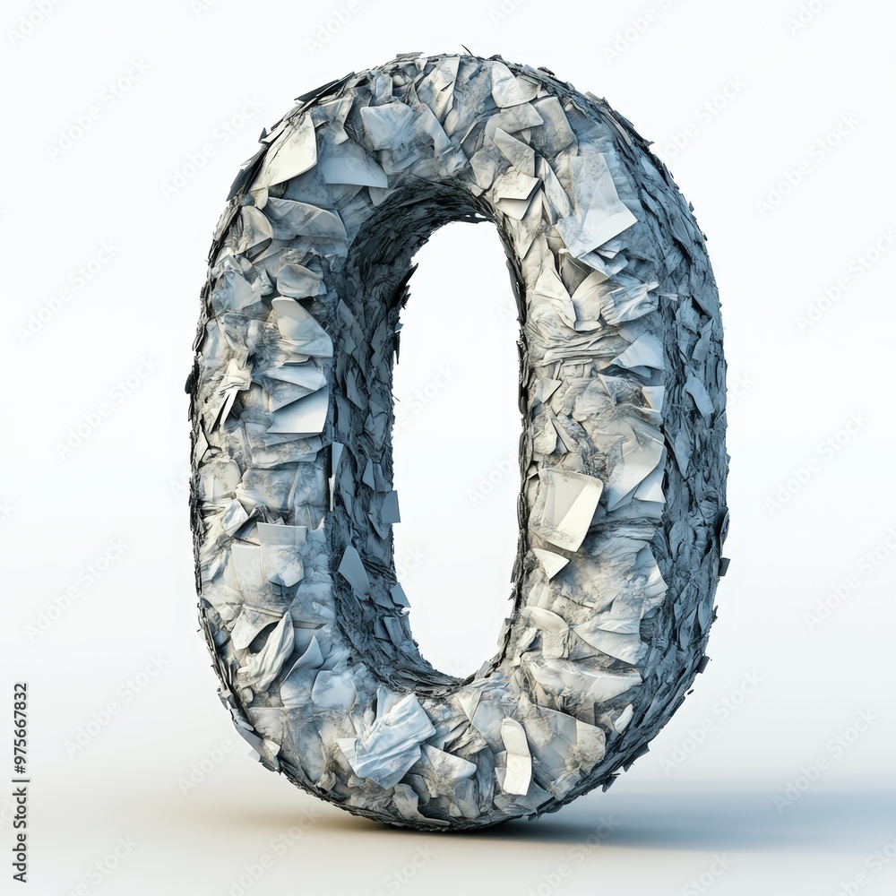 3D number 0 with trash texture realistic modern design, soft lighting, white background. 3D number 0 with trash texture realistic modern design, soft lighting, white background.