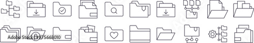 Bundle of Line Icons of Computer Folder. Editable Stroke. Minimalistic Linear Pictogram for Design of Cards, Apps, Banners, Posts