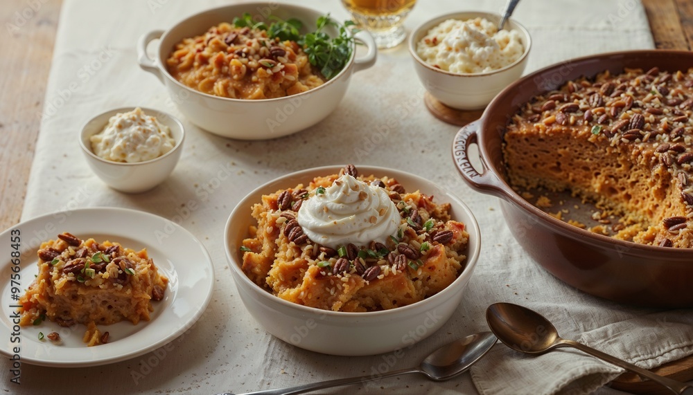 Illustration of ingredients for sweet potato casserole on a kitchen countertop, featuring sweet potatoes, pecans, and spices
Illustration of ingredients for sweet potato casserole on a kitchen countertop, featuring sweet potatoes, pecans, and spices