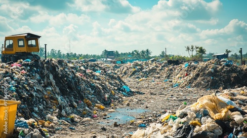 A landfill filled with mountains of garbage.