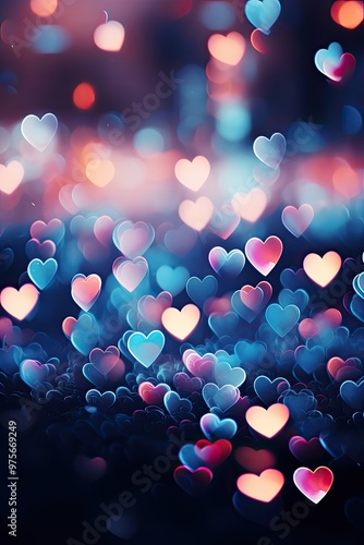 background with love hearts, bokeh lights photo