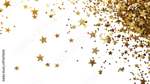 Frame of glittery gold stars on transparent background