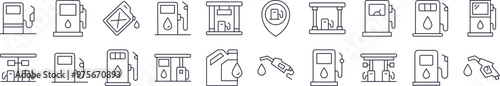 Gas Station Line Icon Collection. Editable Stroke. Minimalistic Linear Pictogram for Design of Cards, Apps, Banners, Posts