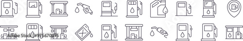 Gas Station Line Icon Set. Editable Stroke. Minimalistic Linear Pictogram for Design of Cards, Apps, Banners, Posts