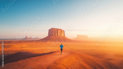 A solitary runner explores a vast desert landscape, showcasing the beauty of nature and the thrill of adventure.