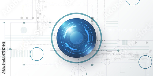 Vector Abstract circuit board with 3d eyeball, Illustration high tech computer, engineering, science,technology on white background. Hi-tech digital technology and futuristic concept