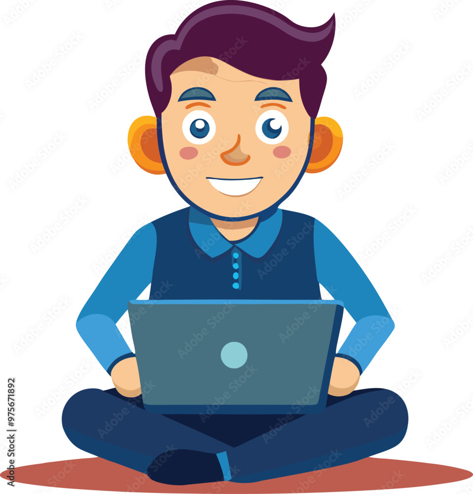 Man using laptop illustration cartoon character Man using laptop illustration cartoon character