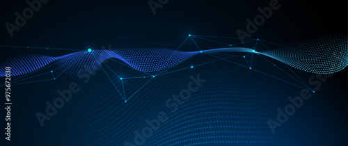 Abstract internet network connection design for web site. Digital data, communication, science and futuristic concept. Vector molecule, Network Connected lines with dots, technology on blue background