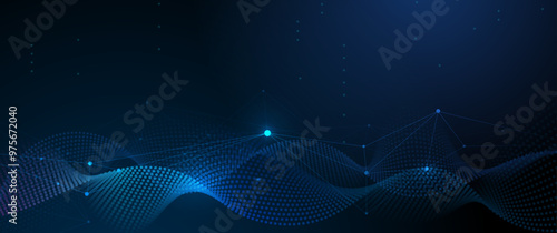 Abstract internet network connection design for web site. Digital data, communication, science and futuristic concept. Vector molecule, Network Connected lines with dots, technology on blue background photo