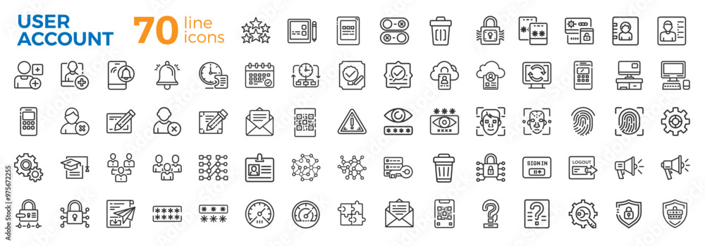 user accounts personal information security communication set line icons user accounts personal information security communication set line icons