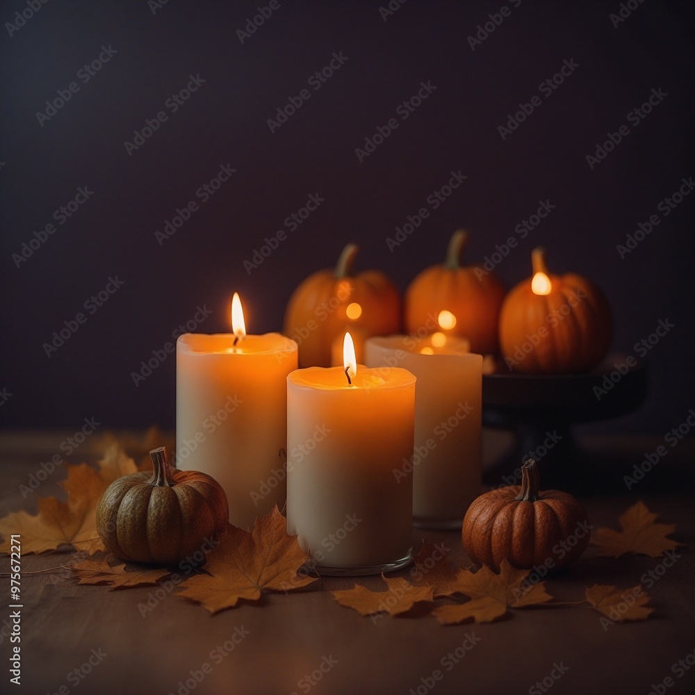 Thanksgiving day holidays concept theme pumpkin candle autumn leaves dark background photography Thanksgiving day holidays concept theme pumpkin candle autumn leaves dark background photography