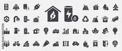 energy efficiency glyph icon set
