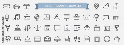 event planning thin line icon set