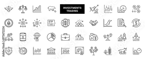 stock market trading line drawing themed icon collection
