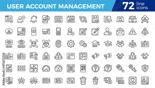 user account management themed line icon collection