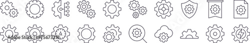 Gear Outline Web Line Icons Collection. Editable Stroke. Minimalistic Linear Pictogram for Design of Cards, Apps, Banners, Posts