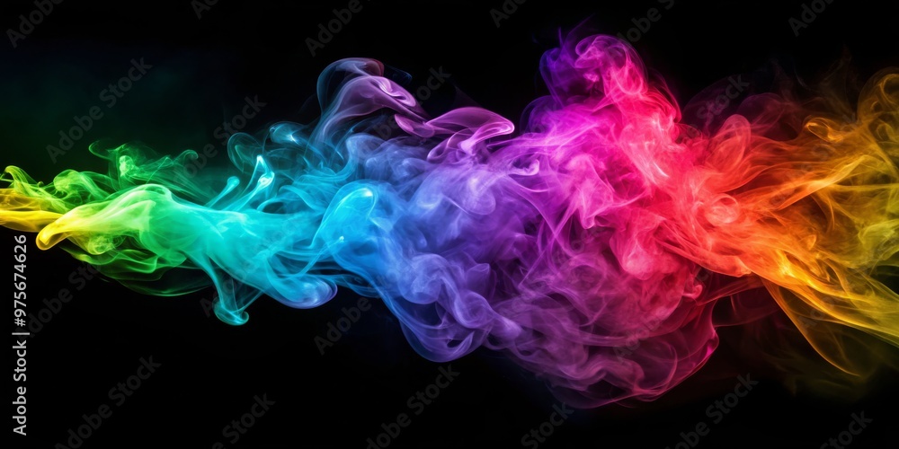Fototapeta premium Abstract Colorful Smoke Swirls on Black Background, Smoke, Vapor, Abstract, Colorful