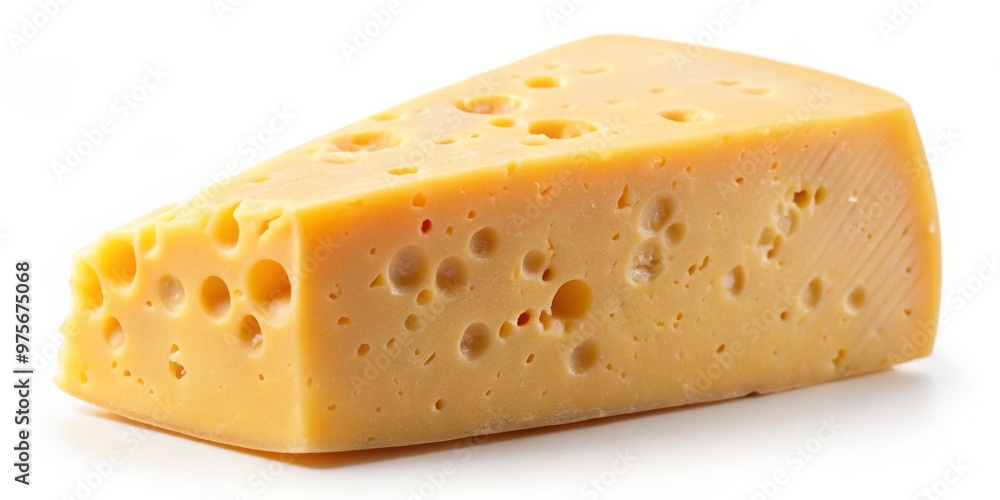 Close-up of a Wedge of Swiss Cheese with Large Holes, Isolated on White, cheese, swiss, dairy Close-up of a Wedge of Swiss Cheese with Large Holes, Isolated on White, cheese, swiss, dairy