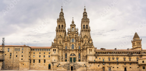 Great panoramic view of the cathedral of Santiago de Compostela, place of perigrination, World Heritage Site, Galicia.
