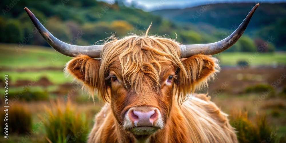 Highland Cow Portrait Close-up of a Majestic Highland Cow in a Lush Meadow, highland cow, scottish cattle, portrait photography Highland Cow Portrait Close-up of a Majestic Highland Cow in a Lush Meadow, highland cow, scottish cattle, portrait photography