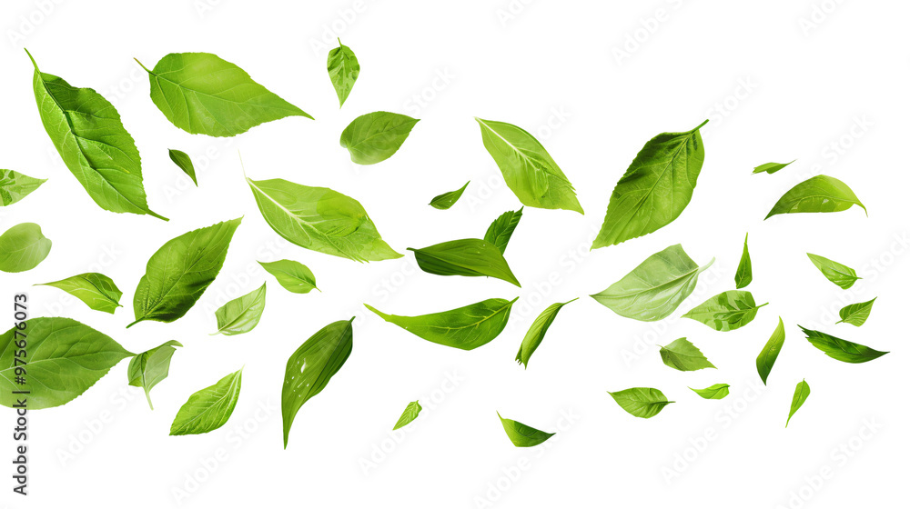 A vibrant collection of green leaves floating gracefully in the air. A vibrant collection of green leaves floating gracefully in the air.