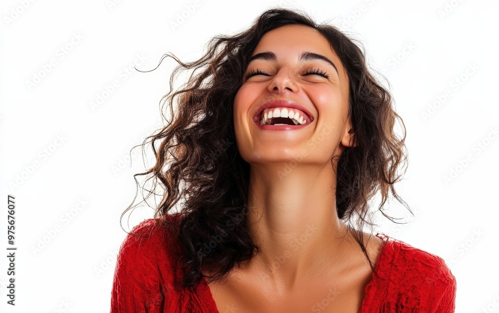 The woman laughs isolated on clear white background photo The woman laughs isolated on clear white background photo